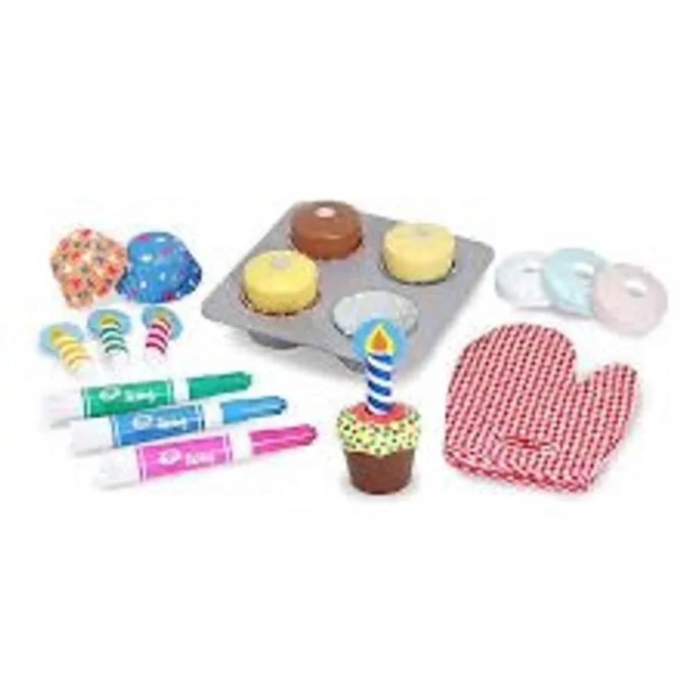 Melissa &‎ Doug Wooden Bake & Decorate Cupcake Set 18pc Play Food Toy 4019 New